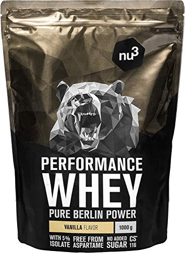 nu3 Performance Whey Protein - 1kg de suero en polvo sabor vainilla con 74.9% de proteína - Con aminoácidos BCAAs + proteína isolada (isolate) - Batido proteico para ganar masa - Altamente soluble nu3 Performance Whey Protein - 1kg de suero en polvo sabor vainilla con 74.9% de proteína - Con aminoácidos BCAAs + proteína isolada (isolate) - Batido proteico para ganar masa - Altamente soluble