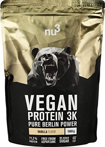 nu3 Proteína Vegana 3K - 1kg de Fórmula - 72,5% de Proteína a Base de 3 Componentes Vegetales - Proteínas Para el Crecimiento de la Masa Muscular con Delicioso Sabor Vainilla