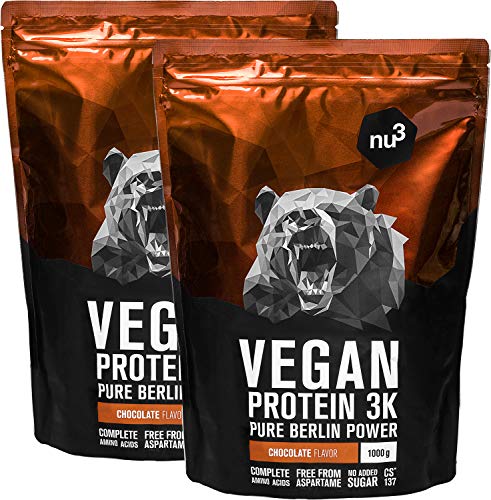 nu3 - Proteína vegana 3K - 2kg de fórmula - 70% de proteína a base de 3 componentes vegetales - Proteínas para el crecimiento de la masa muscular con delicioso sabor chocolate