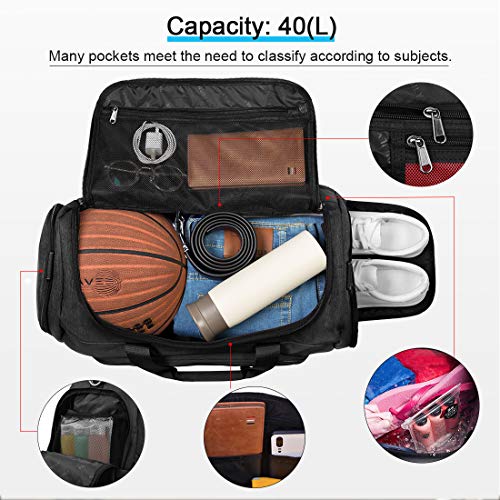 NUBILY Bolsa de Deporte Bolsa Gimnasio de Viaje con Compartimento para Zapatos Impermeable Bolsos Deportivos Mujer de Grande 40L para Hombre y Mujer Negro NUBILY Bolsa de Deporte Bolsa Gimnasio de Viaje con Compartimento para Zapatos Impermeable Bolsos Deportivos Mujer de Grande 40L para Hombre y Mujer Negro