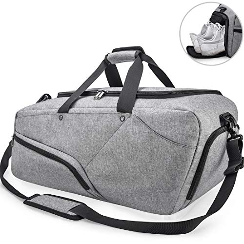 NUBILY Bolsa de Deporte Hombre Bolsas Gimnasio Mujer de Grande Viaje Impermeable con Compartimento para Zapatos Bolsos Deportivos Bolsa Fin de Semana Travel Duffle Bag para Hombres 45l Gris