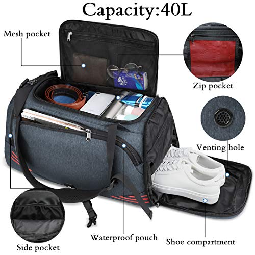 NUBILY Bolsa Deporte Hombre Bolsas Gimnasio Mujer Bolso Fin de Semana Viaje con Compartimento para Zapatos Gym Bag Impermeable Grande 40L Gris Azul NUBILY Bolsa Deporte Hombre Bolsas Gimnasio Mujer Bolso Fin de Semana Viaje con Compartimento para Zapatos Gym Bag Impermeable Grande 40L Gris Azul