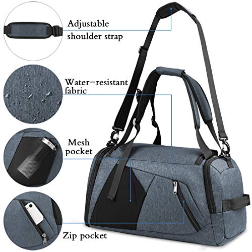 NUBILY Bolsa Deporte Hombre Bolsas Gimnasio Mujer Bolso Fin de Semana Viaje con Compartimento para Zapatos Gym Bag Impermeable Grande 40L Gris Azul NUBILY Bolsa Deporte Hombre Bolsas Gimnasio Mujer Bolso Fin de Semana Viaje con Compartimento para Zapatos Gym Bag Impermeable Grande 40L Gris Azul