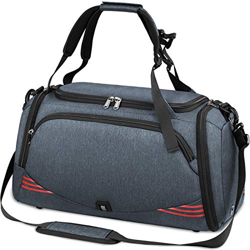 NUBILY Bolsa Deporte Hombre Bolsas Gimnasio Mujer Bolso Fin de Semana Viaje con Compartimento para Zapatos Gym Bag Impermeable Grande 40L Gris Azul