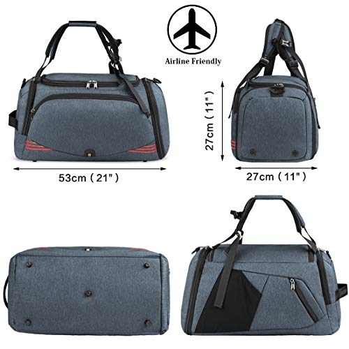 NUBILY Bolsa Deporte Hombre Bolsas Gimnasio Mujer Bolso Fin de Semana Viaje con Compartimento para Zapatos Gym Bag Impermeable Grande 40L Gris Azul