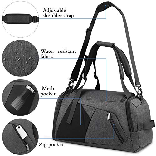 NUBILY Bolsa Deporte Hombre Bolsas Gimnasio Mujer Bolso Fin de Semana Viaje con Compartimento para Zapatos Gym Bag Impermeable Grande 40L Negro