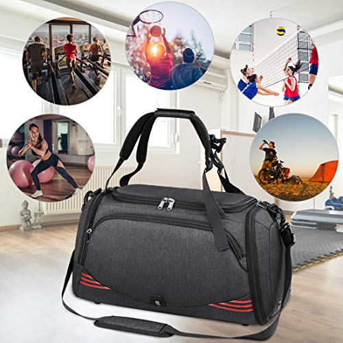 NUBILY Bolsa Deporte Hombre Bolsas Gimnasio Mujer Bolso Fin de Semana Viaje con Compartimento para Zapatos Gym Bag Impermeable Grande 40L Negro