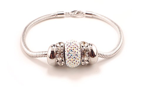 Nueva Pulsera Swarovski® para Abalorios y Charms compatibles con Pandora, 18,19,20 cm rodiada y Cierre de Clip. (20)