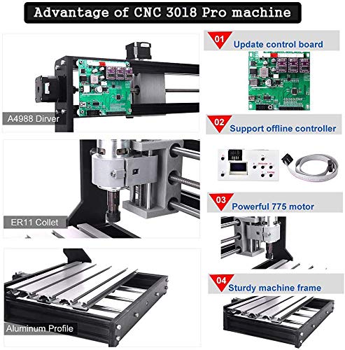 【Nueva versión】Máquina CNC 3018 Pro, TOPQSC GRBL Control Fresadora de PCB de 3 ejes, Talla de madera Fresado Máquina de grabado con el controlador fuera de línea, Area de Trabajo XYZ 300x180x45mm