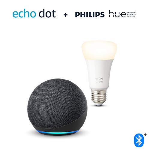 Nuevo Echo Dot (4.ª generación), Antracita + Philips Hue Bombilla Inteligente (E27), compatible con Alexa Nuevo Echo Dot (4.ª generación), Antracita + Philips Hue Bombilla Inteligente (E27), compatible con Alexa