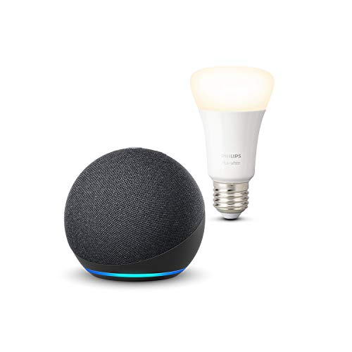 Nuevo Echo Dot (4.ª generación), Antracita + Philips Hue Bombilla Inteligente (E27), compatible con Alexa Nuevo Echo Dot (4.ª generación), Antracita + Philips Hue Bombilla Inteligente (E27), compatible con Alexa