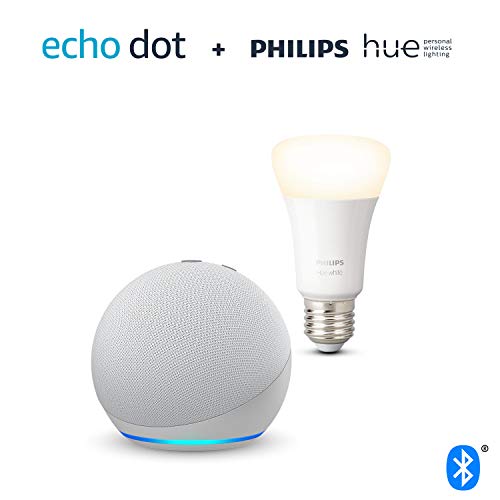 Nuevo Echo Dot (4.ª generación), Blanco + Philips Hue Bombilla Inteligente (E27), compatible con Alexa Nuevo Echo Dot (4.ª generación), Blanco + Philips Hue Bombilla Inteligente (E27), compatible con Alexa