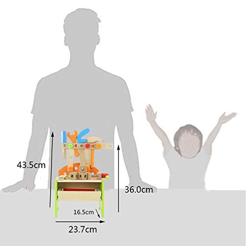 Nuheby Banco Herramientas Juguetes de Trabajo Niños de Madera 40 Piezas DIY Bloques Construccion Juego de rol Juguetes Educativos 3 4 5 6 Años