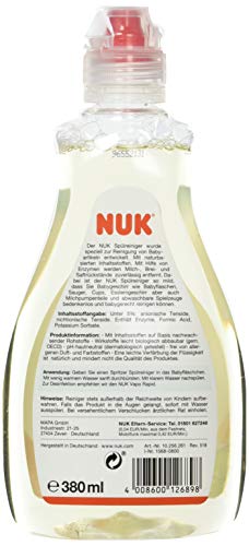NUK Detergente para Biberones 380ml, adecuado para limpiar los biberones, las tetinas y los accesorios, Sin fragancia, pH neutro (Total 380 ml)