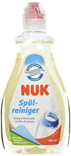 NUK Detergente para Biberones 380ml, adecuado para limpiar los biberones, las tetinas y los accesorios, Sin fragancia, pH neutro (Total 380 ml)