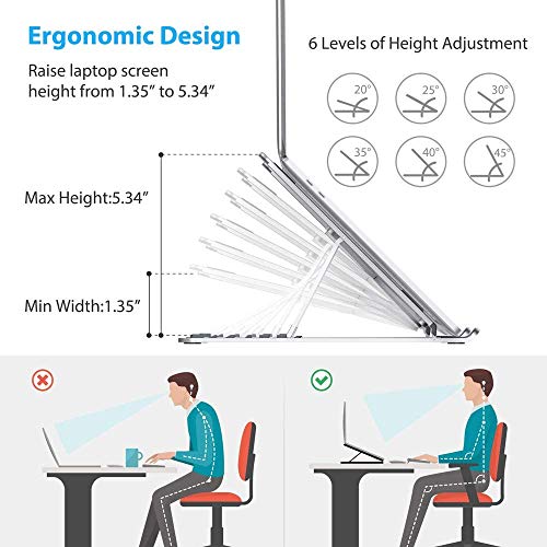 Nulaxy Soporte para Portatil, Soporte Portatil Mesa, Elevador Ventilado para Ipad y Dell, HP, Samsung, Lenovo, Ajustables Portátiles de 10 Pulgadas a 15.6 Pulgadas, Plata