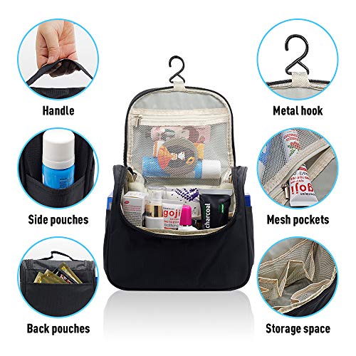 Nuobk Bolsa Viaje de Aseo Colgante,Impermeable Neceser de Viaje, Bolsas de Aseo Maquillaje Organizador de Viaje Neceser con Gancho para Hombres y Mujeres (Negro)