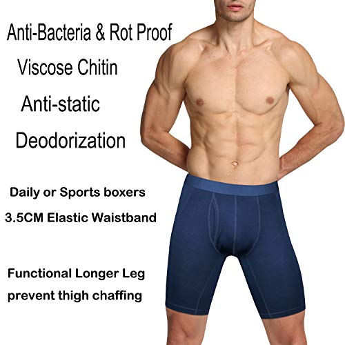 Nuofengkudu Hombre Calzoncillos Largos Deporte Antibacterial Secado Rápido Boxer Ajustados Elástica Ligero Ropa Interior Pack de 4 Underwear (2 Negro/2 Azul, 2XL)