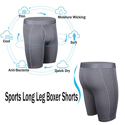 Nuofengkudu Hombre Calzoncillos Largos Deporte Antibacterial Secado Rápido Boxer Ajustados Elástica Ligero Ropa Interior Pack de 4 Underwear (2 Negro/2 Azul, 2XL)