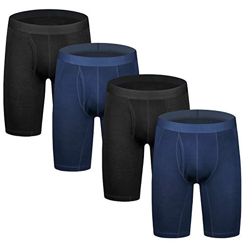 Nuofengkudu Hombre Calzoncillos Largos Deporte Antibacterial Secado Rápido Boxer Ajustados Elástica Ligero Ropa Interior Pack de 4 Underwear (2 Negro/2 Azul, 2XL)