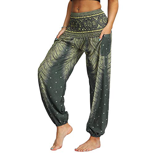 Nuofengkudu Mujer Hippies Pantalones Harem Tailandeses Boho Estampados Bolsillos Cintura Alta Baggy Yoga Pants Verano Playa Fiesta (Verde C,Talla única) Nuofengkudu Mujer Hippies Pantalones Harem Tailandeses Boho Estampados Bolsillos Cintura Alta Baggy Yoga Pants Verano Playa Fiesta (Verde C,Talla única)