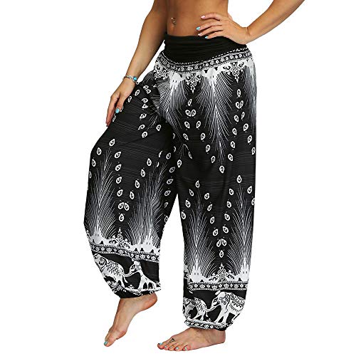 Nuofengkudu Mujeres Hippies Pantalones Largos Cintura Alta Boho Flores Impreso Suelto Yoga Pants Verano Playa Fiesta Tailandeses Harem Pantalón (Negro B,S) Nuofengkudu Mujeres Hippies Pantalones Largos Cintura Alta Boho Flores Impreso Suelto Yoga Pants Verano Playa Fiesta Tailandeses Harem Pantalón (Negro B,S)