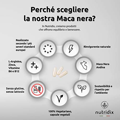 Nutridix Maca Negra Andina 1.200 mg por Dosis - Extracto Equivalente a 24.000 mg de Maca Planta concentrada 20:1 con L-Arginina, Vitamina B6, B12 y Zinc - 120 Cápsulas Nutridix Maca Negra Andina 1.200 mg por Dosis - Extracto Equivalente a 24.000 mg de Maca Planta concentrada 20:1 con L-Arginina, Vitamina B6, B12 y Zinc - 120 Cápsulas