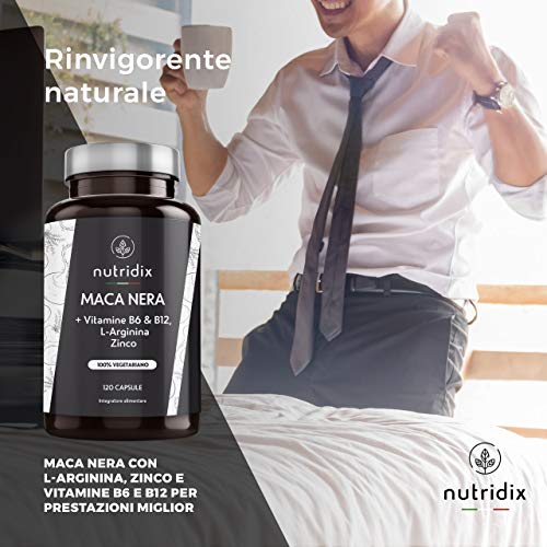 Nutridix Maca Negra Andina 1.200 mg por Dosis - Extracto Equivalente a 24.000 mg de Maca Planta concentrada 20:1 con L-Arginina, Vitamina B6, B12 y Zinc - 120 Cápsulas