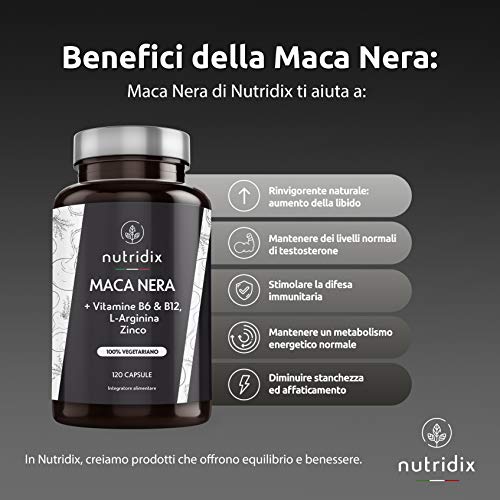 Nutridix Maca Negra Andina 1.200 mg por Dosis - Extracto Equivalente a 24.000 mg de Maca Planta concentrada 20:1 con L-Arginina, Vitamina B6, B12 y Zinc - 120 Cápsulas Nutridix Maca Negra Andina 1.200 mg por Dosis - Extracto Equivalente a 24.000 mg de Maca Planta concentrada 20:1 con L-Arginina, Vitamina B6, B12 y Zinc - 120 Cápsulas