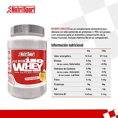 Nutrisport - Iso Whey 0.0 Premium, Proteínas 90% en Polvo, Isoladas, Sin Lactosa, Sin Azúcar, 1Kg, Sabor Naranja Nutrisport - Iso Whey 0.0 Premium, Proteínas 90% en Polvo, Isoladas, Sin Lactosa, Sin Azúcar, 1Kg, Sabor Naranja