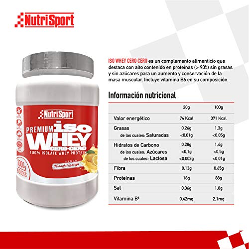 Nutrisport - Iso Whey 0.0 Premium, Proteínas 90% en Polvo, Isoladas, Sin Lactosa, Sin Azúcar, 1Kg, Sabor Naranja