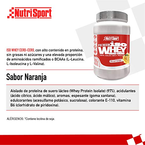 Nutrisport - Iso Whey 0.0 Premium, Proteínas 90% en Polvo, Isoladas, Sin Lactosa, Sin Azúcar, 1Kg, Sabor Naranja