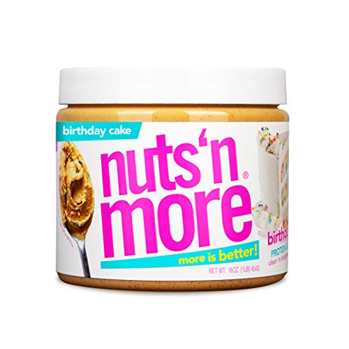 Nuts n More Crema de mantequilla de maní para tarta de cumpleaños, merienda saludable de mantequilla de nueces con alto contenido de proteínas naturales, omega y antioxidantes, frasco de 16 oz