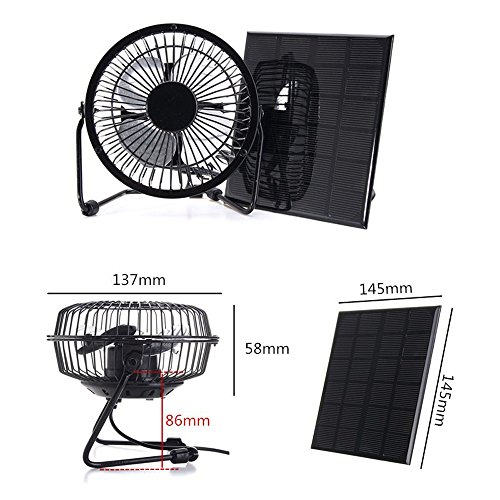 NUZAMAS Mini ventilador USB con panel solar de 3 W 6 V para camping, caravana, yate, invernadero, casita de pollo, ventilador