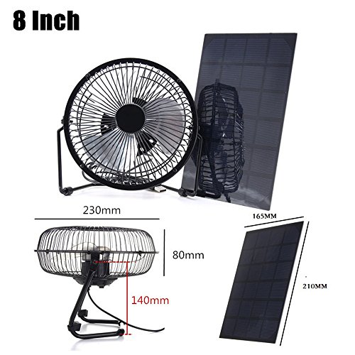 NUZAMAS Ventilador grande de 5.2 W 6 V alimentado por panel solar de 20.3 cm para camping, caravana, yate, invernadero, casa de perro, pollo, ventilador