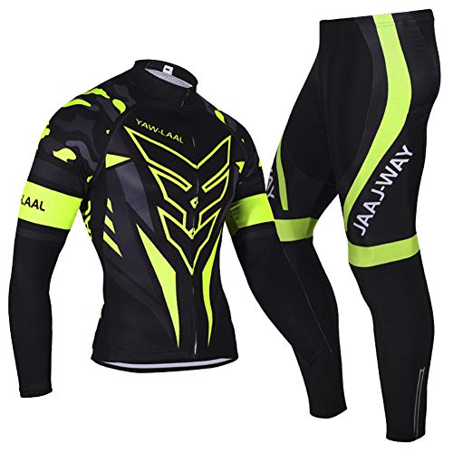 N/V D.Stil - Conjunto de ropa de ciclismo para hombre, manga larga, forro polar con pantalones acolchados 3D, para bicicleta de montaña M-3XL (negro/verde, M) N/V D.Stil - Conjunto de ropa de ciclismo para hombre, manga larga, forro polar con pantalones acolchados 3D, para bicicleta de montaña M-3XL (negro/verde, M)