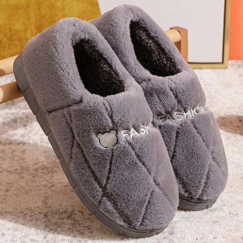 Nwarmsouth Verano e Invierno/Pantuflas cómodas,Zapatos caseros de algodón con tacón de Bolsa, Pantuflas cálidas de Suela Gruesa-Gris_42-43,Zapatos de casa con Suela antides