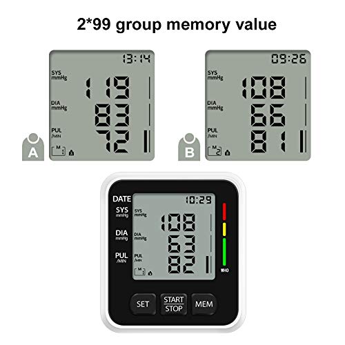 NWOUIIAY Tensiómetro de Brazo Eléctrico Digital con Monitoreo de Arritmia Memorias de 2 Usuarios(2 * 99) Gran Pantalla LCD Brazalete 22-42cm Negro