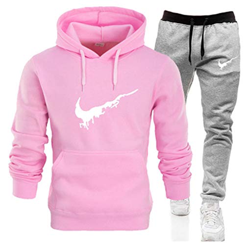 NXLWXN Hombres Chándales Casuales Chándal Slim Conjuntos De Sudadera Deportivo + Pantalones Jogger De Chandal Abrigo Sueter Top Y Pantalon para Caminar Fitness Deporte,Rosado,S