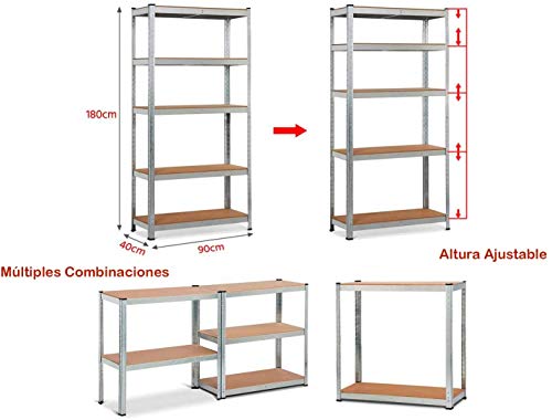 Nyana Home | Set de 2 Estanterías Metálicas Galvanizadas | 875Kg 5 Baldas | Medidas 180 x 90 x 40cm