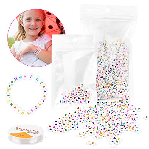 O-Kinee Cuentas del Alfabeto Multicolor 1200 Piezas Mezclado Redondo Acrílico Cuentas de Letras Redonda de Corazón de Amor,Con Cuerda de Cristal para Pulseras DIY Manualidades (Mezcla de colores) O-Kinee Cuentas del Alfabeto Multicolor 1200 Piezas Mezclado Redondo Acrílico Cuentas de Letras Redonda de Corazón de Amor,Con Cuerda de Cristal para Pulseras DIY Manualidades (Mezcla de colores)