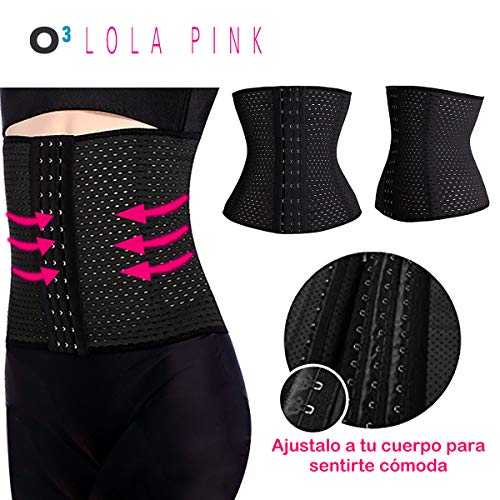 O³ Corset Reductor Adelgazante Mujer – Tallas S – XXXL | Fajas Reductoras Adelgazantes para Body Mujer Lola Pink– Fajas Colombianas Cómodas y Ligeras – Negro S/36