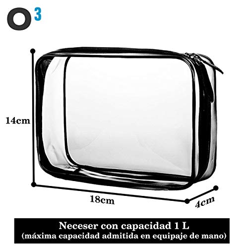 O³ Neceser Transparente para Avion - Capacidad 1 L - con 6 Contenedores De Cosméticos | Bolsa Aseo Transparente - Neceser Impermeable O³ Neceser Transparente para Avion - Capacidad 1 L - con 6 Contenedores De Cosméticos | Bolsa Aseo Transparente - Neceser Impermeable