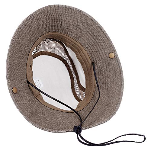 Obling Sombrero Sol algodón protección UV,Sombrero Verano,Sombrero Playa,Sombrero Safari Boonie,Sombrero Pesca Plegable con Malla Transpirable Correa Ajustable para Barbilla- Hombres Mujeres(Caqui)