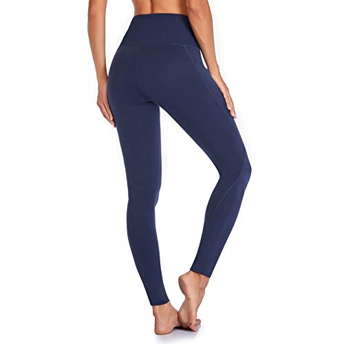 Occffy Leggings Mujer Deporte Cintura Alta Mallas Pantalones Deportivos Leggins con Bolsillos para Yoga Running Fitness y Ejercicio Oc01 (Azul Profundo, L)