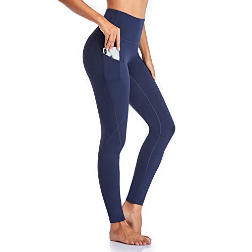 Occffy Leggings Mujer Deporte Cintura Alta Mallas Pantalones Deportivos Leggins con Bolsillos para Yoga Running Fitness y Ejercicio Oc01 (Azul Profundo, M)
