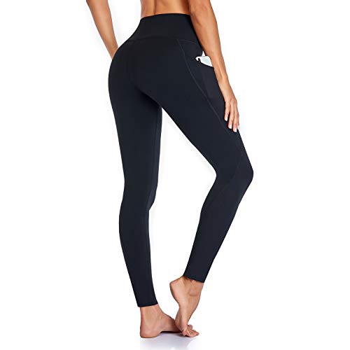 Occffy Leggings Mujer Deporte Cintura Alta Mallas Pantalones Deportivos Leggins con Bolsillos para Yoga Running Fitness y Ejercicio Oc01 (Negro, L)