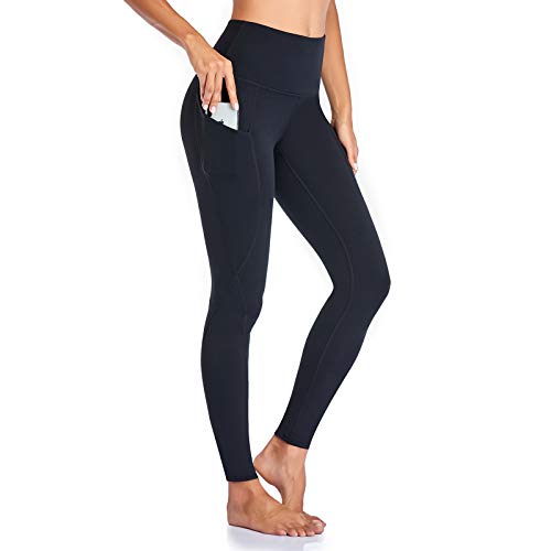 Occffy Leggings Mujer Deporte Cintura Alta Mallas Pantalones Deportivos Leggins con Bolsillos para Yoga Running Fitness y Ejercicio Oc01 (Negro, L)