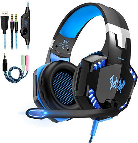 OCDAY Auriculares Gaming Estéreo con Microfono para PS4 PC Xbox One, Cascos Gaming Professional con Bass Surround para Nintendo Switch Gamer, Diadema Acolchada y Ajustable(Tiene un Adaptador Cable)