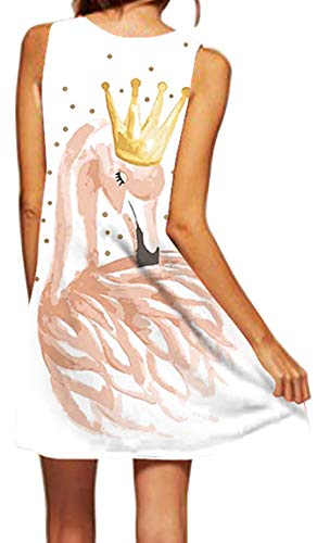 Ocean Plus Mujer Verano Flamenco Camisola Vestido De Playa Top Sin Mangas Trapecio O Corte En A Vestido Oeste (M (EU 36-38), Corona de Flamenco)